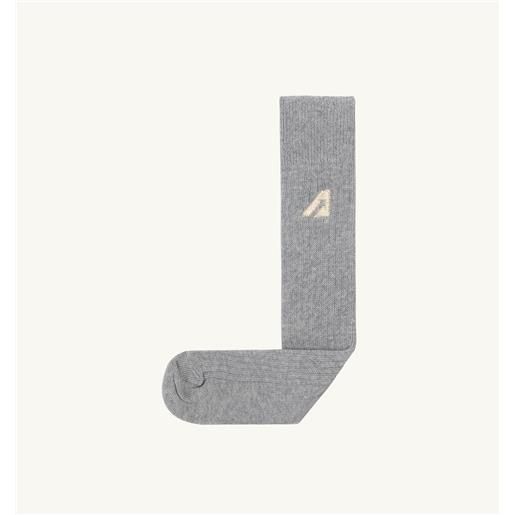 autry calzino in maglia di cotone con logo ricamato grigio melange