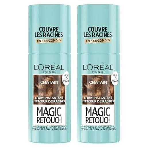L'Oréal Paris spray istantaneo correttore di radici e capelli bianchi - magic retouch - castano, confezione da 2 x 75 ml