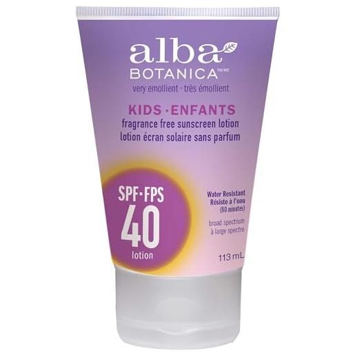 Alba Botanica kids fragrance free sunscreen lotion spf 40, 113ml