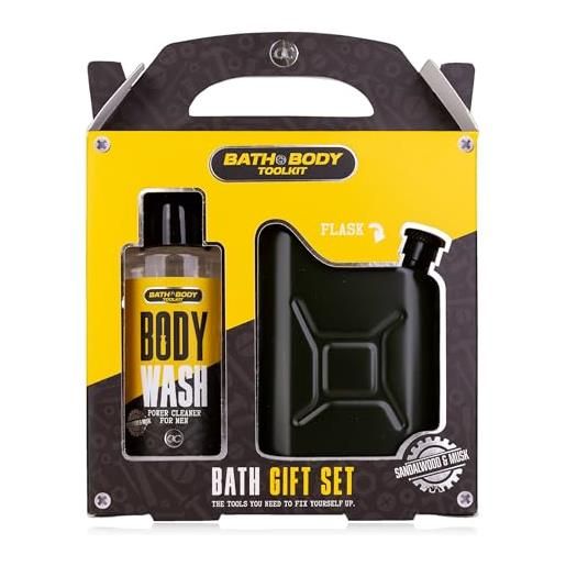 Accentra bath + body toolkit set regalo per uomini con fiaschetta a forma di tanica - set per la cura da uomo con gel da bagno e doccia da 100 ml dal design alla moda
