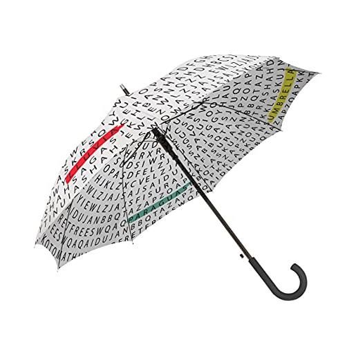 Fisura - ombrello grande. Ombrello giovanile. Ombrello automatico con pulsante. Robusto ombrello stampato. 106 centimetri di diametro. (zuppa alfabetica, bianco)