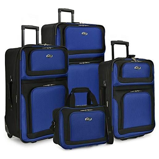 U.S. Traveler set di 4 valigie new yorker in grigio argento, blu, 4-piece set (15/21/25/29), new yorker - set di valigie da viaggio leggere e espandibili