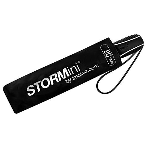 Stormini - ombrello da tasca nero antivento, 80 km/h, aerodinamico, pieghevole, colore: nero