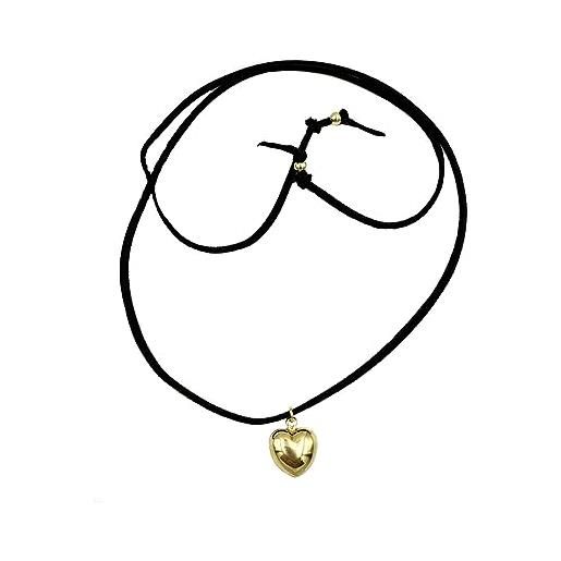 Cavaliere Gioielli collana cuore argento 925 dorato corda cordino nero rosa bianco azzurro moda fashion (cordino nero)