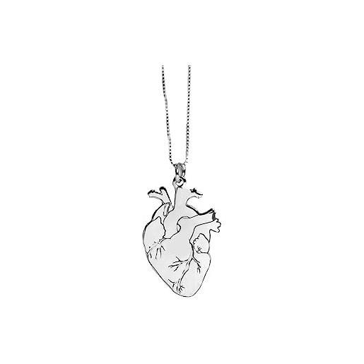 Cavaliere Gioielli collana cuore anatomico argento 925 portafortuna donna uomo (cuore grande)