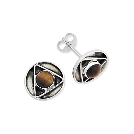 mantraroma orecchini a perno argento 925 con pietre preziose occhio di tigre pietra marrone orecchini in argento sterling da donna in vero argento (mos-053-18)