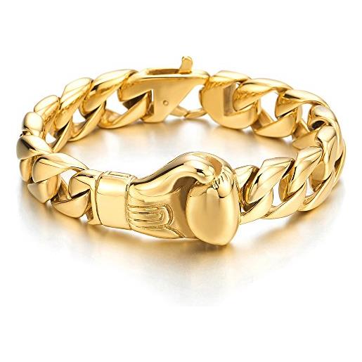 COOLSTEELANDBEYOND design unico, guantoni da boxe barbozzale braccialetto, bracciale da uomo, acciaio inossidabile, colore oro, lucido