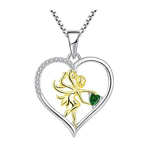JO WISDOM argento 925 elfo angelo fata cuore ciondolo collana per donna con smeraldo