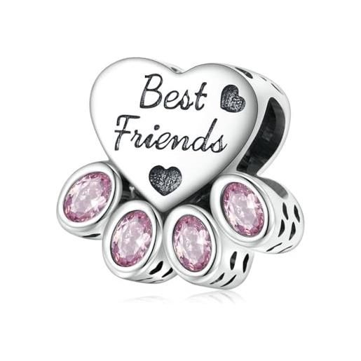 QANDOCCI funnala europeo gatto e cane zampa stampa rosa amore cuore perla 925 argento diy fits per donne moda charms bracciali gioielli, argento sterling