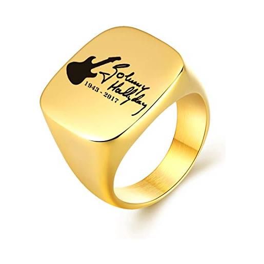 AFSTALR johnny hallyday - anello chevalier da uomo in acciaio inossidabile, anello sigillo con firma johnny le boss rock e placcato oro, 24, colore: or-jh13, cod. Bague-bz-jh13-or11