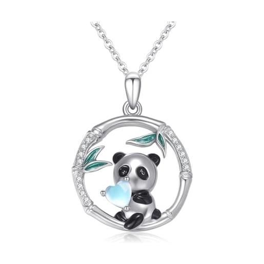 OHAYOO panda, collana in argento sterling 925, con panda con cuore, pietra di luna, per ragazze, argento sterling