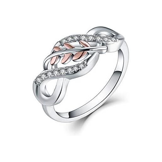JO WISDOM anelli foglia infinito argento 925 aaa zirconia cubica donna con placcatura in oro rosa e oro bianco bicolore da donna