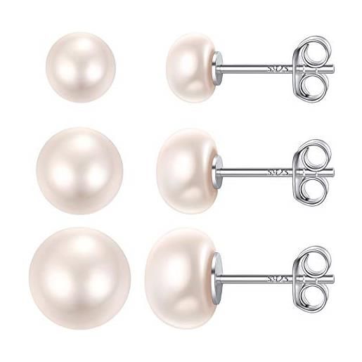 ChicSilver orecchini con perle a lobo in argento 925 elegante, orecchini donna perla confezione regalo-6/8/10mm