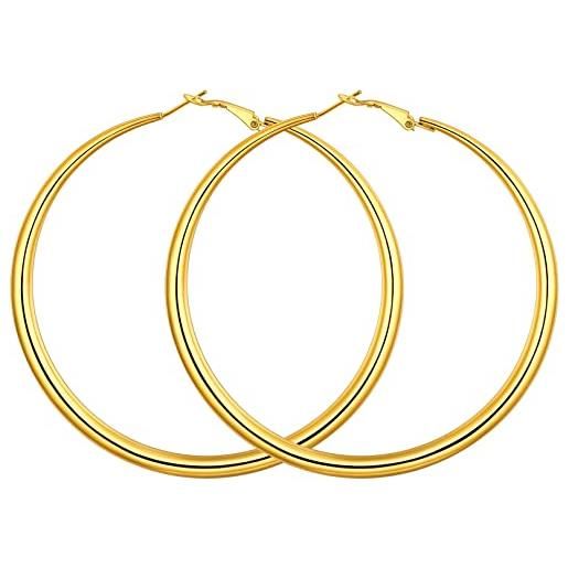 FOCALOOK orecchini cerchio donna oro 80mm tublari orecchini colore oro orecchini cerchio grande oro
