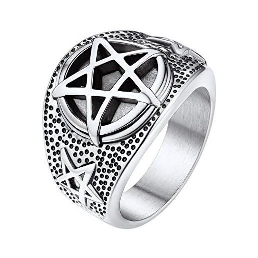 FaithHeart anello uomo satana pentagramma pentacolo invertito capra satanica 3d rilievo anello argento ner oro gotico hiphop punk misura it 14-32 personalizzato regalo compleanno coppie