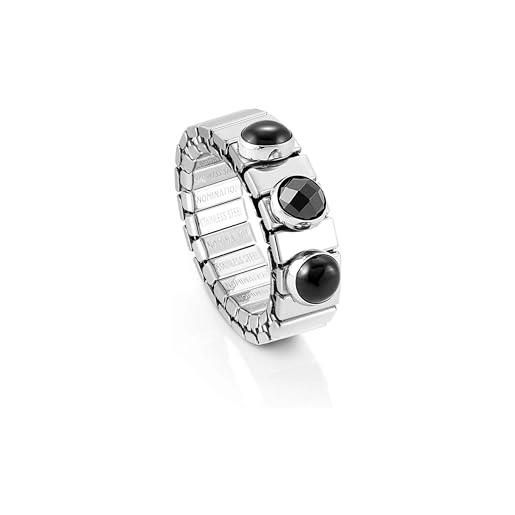Nomination | anello donna collezione xte - acciaio - anello con 2 pietre e 1 cristallo sfaccettato - made in italy - misura estendibile 12/13 cm (nero)