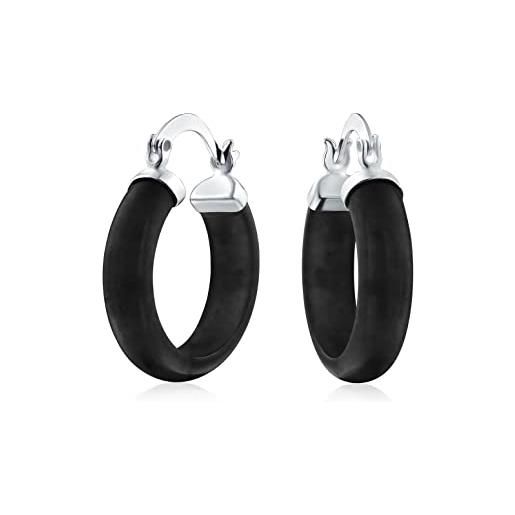 Bling Jewelry dimensioni medie gemma migliorata onice nero tubo rotondo orecchini a cerchio gioielli occidentali per le donne teen. 925 sterling silver. 75 pollici di diametro