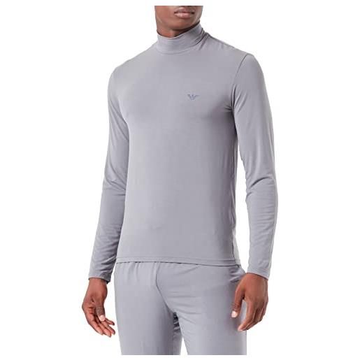 Emporio Armani soft modal-maglietta a maniche lunghe con collo alto, slim fit maglia di tuta, peltro, l uomo