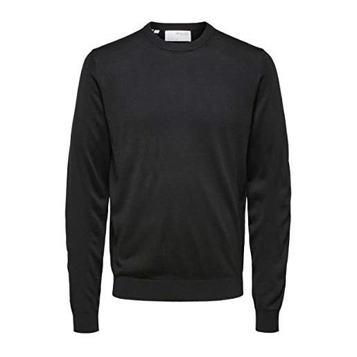 SELECTED HOMME slhtown merino coolmax knit crew b noos maglione, nero, 3xl uomo