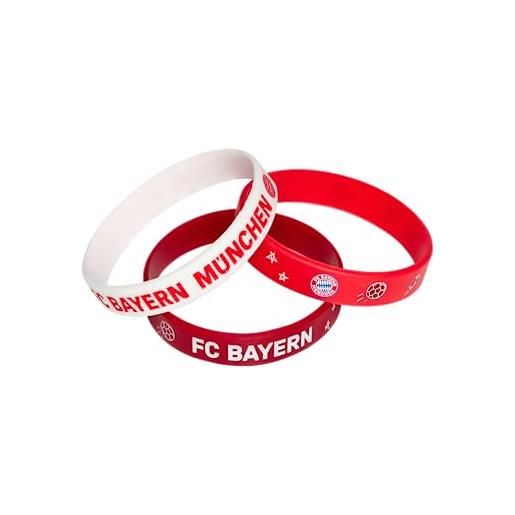 FC Bayern München set di 3 bracciali per bambini, unisex, rosso e bianco, silicone, senza nichel