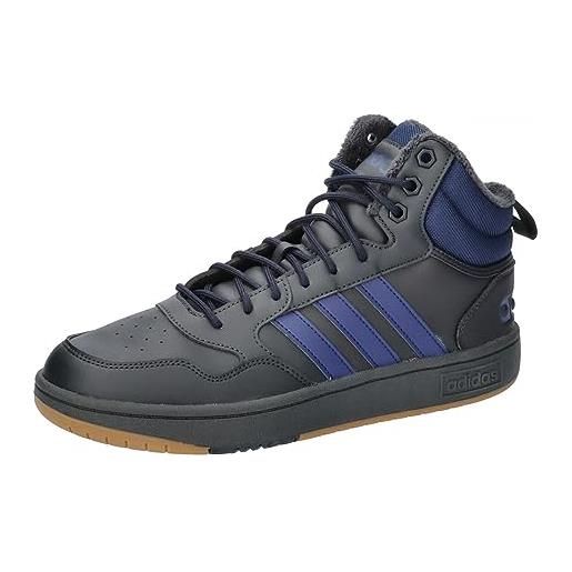 adidas hoops 3.0 mid lifestyle basketball classic fur lining winterized shoes, sneaker uomo, carbon dark blue gum4, 43 1/3 eu