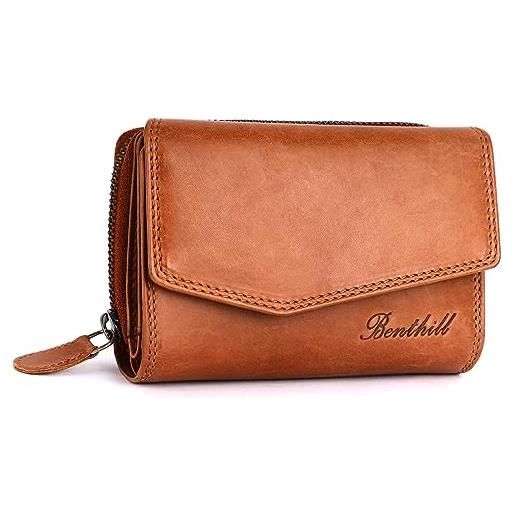 Benthill portafoglio donna vera pelle - portamoneta con protezione rfid - portafogli molti scomparti per carte di credito, inclusa scatola regalo, color: marrone