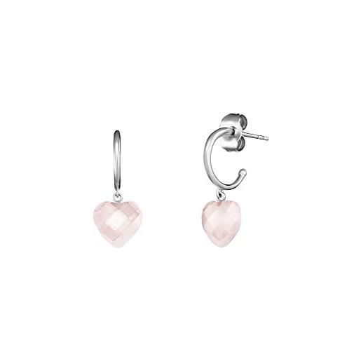 Engelsrufer ere-heart-rq-cr - orecchini a cerchio da donna in argento sterling con ciondolo a forma di cuore in quarzo rosa, misura unica, argento sterling, quarzo