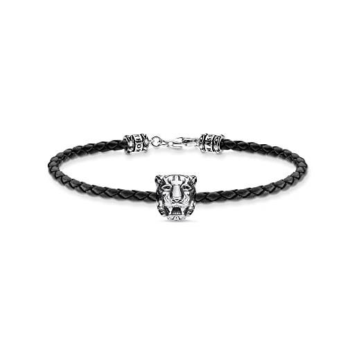 Thomas sabo bracciale da uomo tiger, in nappa nera, argento sterling 925, lunghezza 16 cm, a2054-805-11-l16, 16 cm, pelle sintetica argento sterling, zirconia cubica