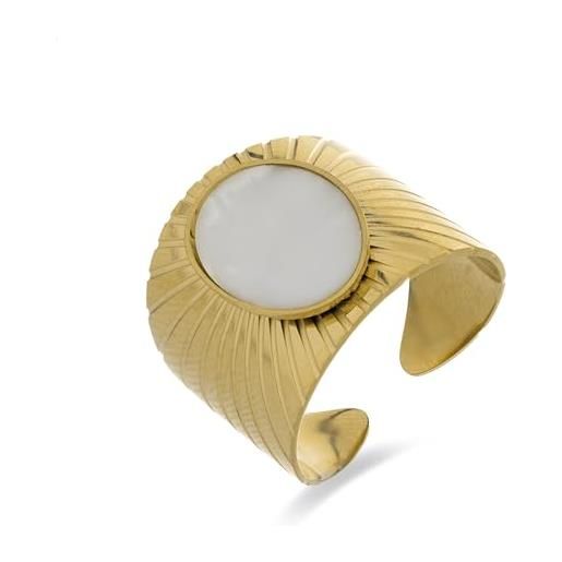 LUXENTER anello madreperla bianco rifinito in oro giallo 18k - anleh, metallo, perla