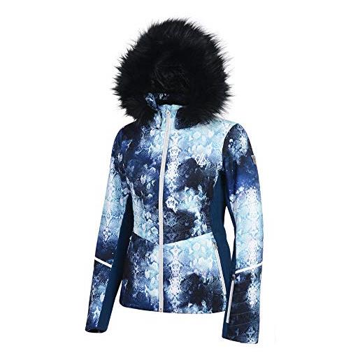 Regatta dare 2b iceglaze waterproof & breathable high loft insulated faux fur hooded ski & snowboard jacket with detachable snowskirt and headphone port, giacca impermeabile, isolante donna, blue wing, 18