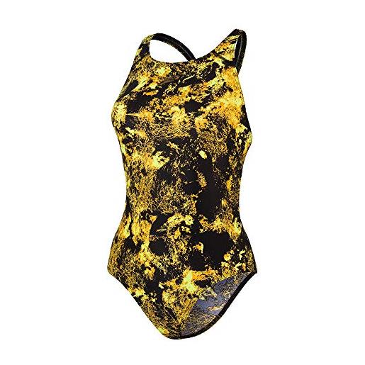 Speedo allover powerback af, costume da bagno donna, nero/giallo/mango (black/fluo yellow/mango), 40-42