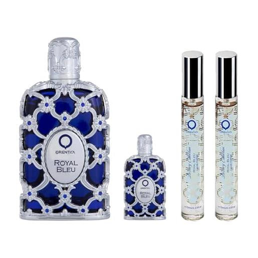 Orientica royal bleu by Orientica for unisex - 4 pz gift set 2,7oz edp spray, 7,5 ml edp spray, 2 x 10 ml edp spray