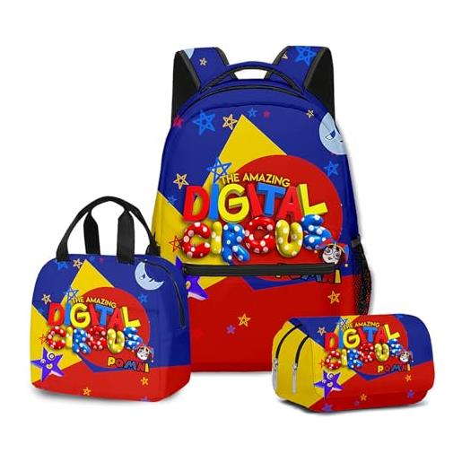 NEWOK anime stampato pomni e jax bambini zaini set, scuola zaino lunch bag pen bag school bags set. (color4, setsx3)