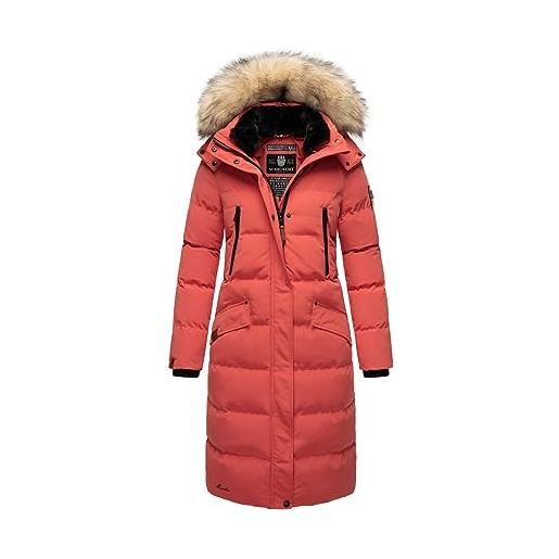 Marikoo giacca invernale lunga da donna calda parka trapuntata con cappuccio b890, rosso, xs