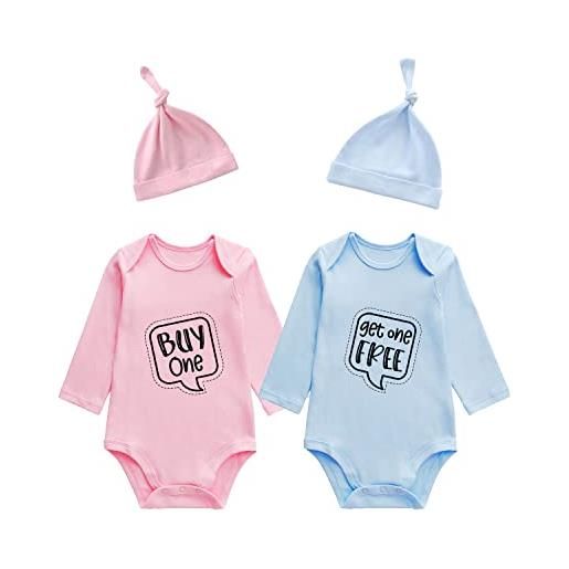 culbutomind body gemelli per neonati, a maniche lunghe, con cappello per bambini, blu uno gratis, 0-3 mesi