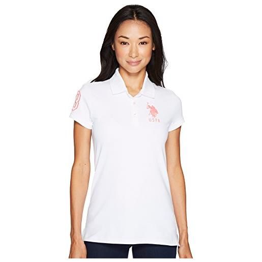 U.S. Polo Assn. women's neon logos short sleeve polo shirt, optic white chjk, l