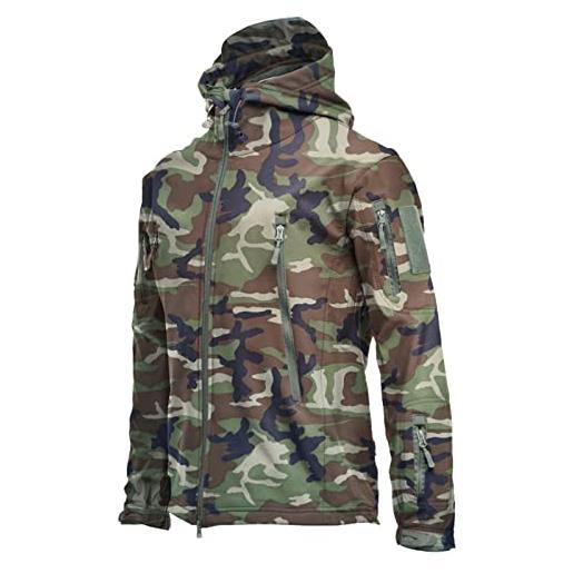 WSLCN giacca tattica militare con cappuccio da uomo impermeabile in pile soft shell, mimetico, l
