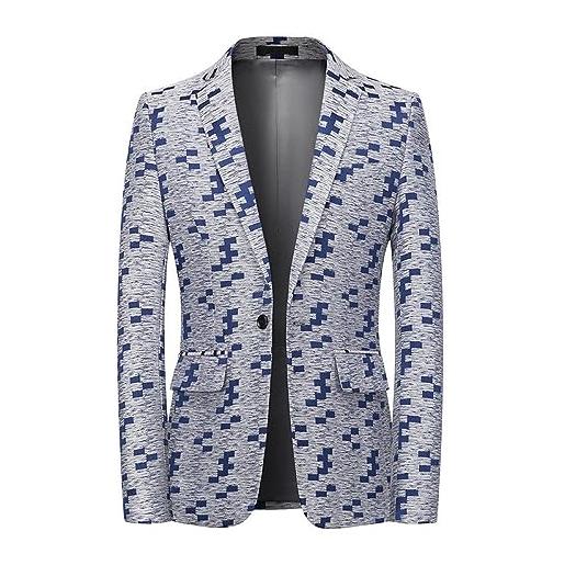 SMBHIAON blazer slim fit 6xl da uomo, risvolto geometrico a contrasto moda giacca da abito stampata a maniche lunghe con un bottone, giacca da cerimonia nuziale con rifiniture di grandi dimensioni, grigio, l