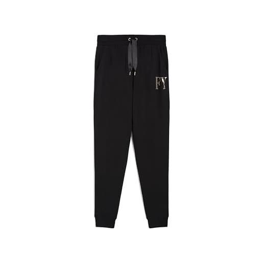 FREDDY - pantaloni regular fit in felpa viscosa con stampa oro, donna, nero, extra small