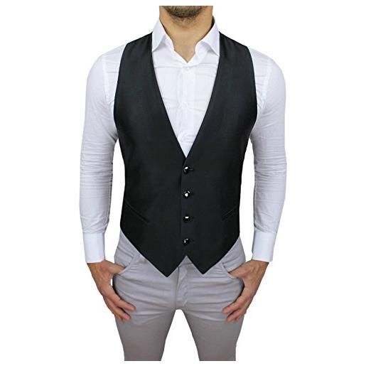 Alessandro Gilles panciotto gilet uomo sartoriale nero lucido corpetto 100% made in italy (l)