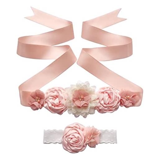Cozylkx cintura a fascia in raso con fiori cinture da sposa floreali fatte a mano per la sposa da donna con fascia per bambini, rosa 02