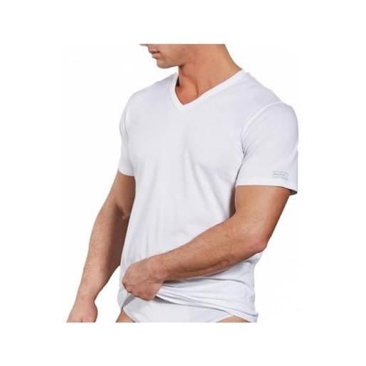 Navigare confezione 3 t-shirt uomo scollo a v jersey cotone elasticizzato colore bianco e nero b2y512 bianco, 6/xl