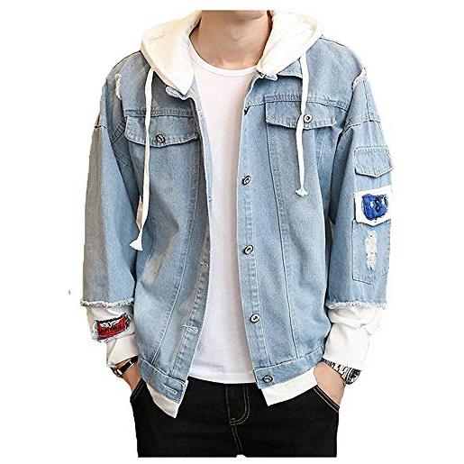 KENAIJING veste jean à capuche, adulte veste sweat shirt à capuche (azzurro, m)