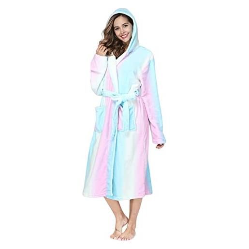 ATKITS accappatoio da donna, kimono, a maniche lunghe, morbido, con tasche, arcobaleno, s
