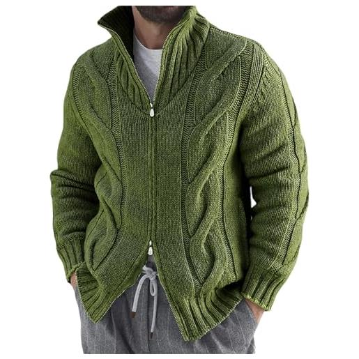 crazynekos cardigan da uomo lavorato a maglia con cerniera giacca slim manica lunga casual retrò blazer, verde, s
