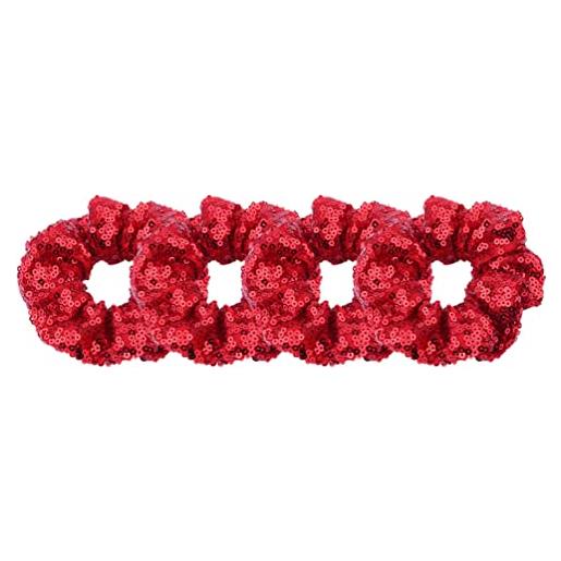 Lurrose 4 pezzi di capelli rossi con paillettes rosse e rumori, elastici per capelli di natale, per donne e ragazze, san valentino