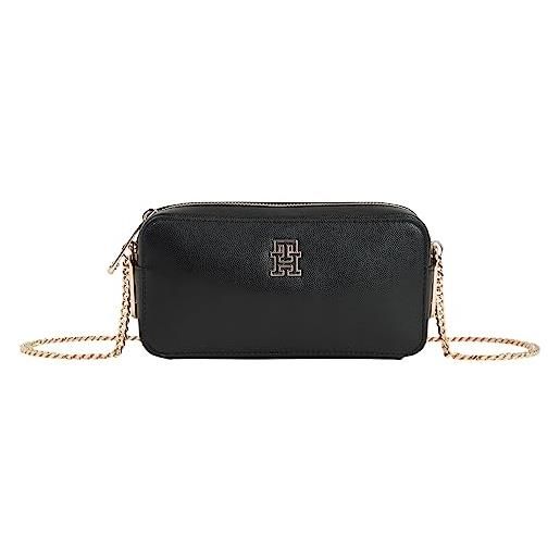 Tommy Hilfiger th timeless chain camera bag aw0aw15666, borse a tracolla donna, nero (black), os