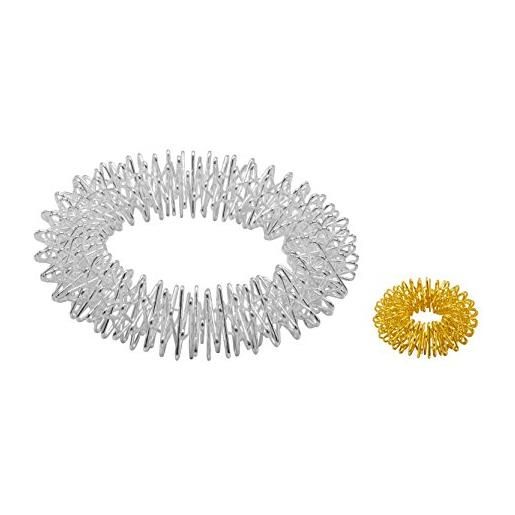 Really Leasure set di anelli di potenza - bracciale (argento) + anello (oro piccolo) / anello per agopressione/massaggiatore/braccialetto massaggiante/anello massaggiante per braccia, argento