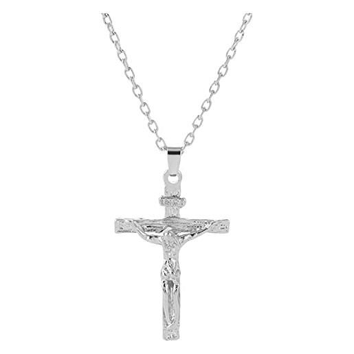 Akopiuto men's beveled edge embossed cross necklace ， gold plated stainless steel chain necklace jewelry gift