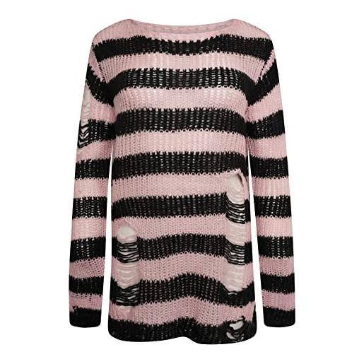 Ro Rox maglione ryot righe larghe gotiche lavorate a maglia oversize invecchiate, rosa, 36-42